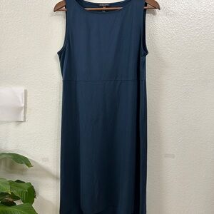 Eileen Fisher Sleeveless Flowy Hi- Low Dress Navy Petite Medium Tencel L…